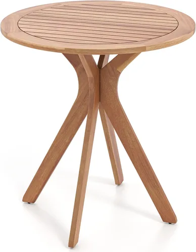 Tangkula - Mesa bistró de madera de acacia de 27.5 pulgadas, mesa redonda de madera con base en X, mesa de bistró lateral de café para jardín, patio