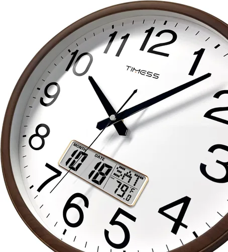 Miniatura 2 de Reloj de pared TIMESS, acabado clásico estilo madera, de 16 pulgadas, silencioso, sin tictac, funciona con pilas, de cuarzo, analógico
