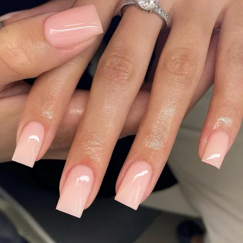 Uñas postizas a presión color rosa bebé, uñas postizas cuadradas medianas con pegamento en uñas de longitud media, uñas acrílicas cortas con