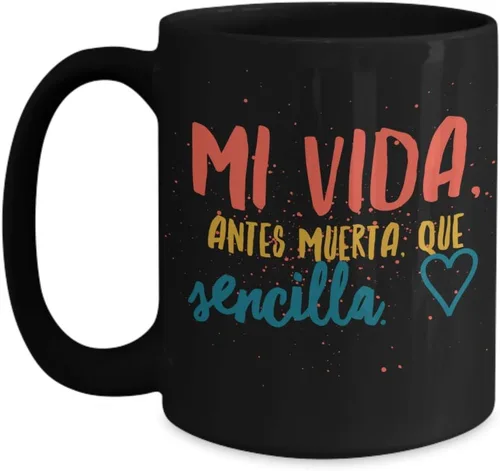 Miniatura 3 de Taza de Cafe Vida Vaso, taza de téa divertidas, tazas personalizadas, taza de café inspiradoras, taza con mensajes positivos., 11onza, Negro