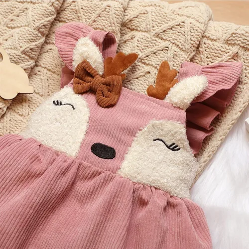 Miniatura 7 de MBMSHEGH Vestidos de bebé para niña, vestido sin mangas con volantes, lindo vestido de reno, vestidos casuales de otoño para niños, Rosado