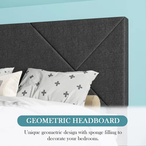 Miniatura 2 de HOOMIC Base de cama tamaño King, plataforma tapizada con cabecera de tela geométrica, espacio de almacenamiento debajo de la cama de 8 pulgadas