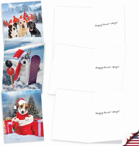 Miniatura 2 de The Best Card Company - 20 adorables tarjetas de felicitación navideñas (4 x 5.12 pulgadas) - Saludos de cachorros a granel, surtidos