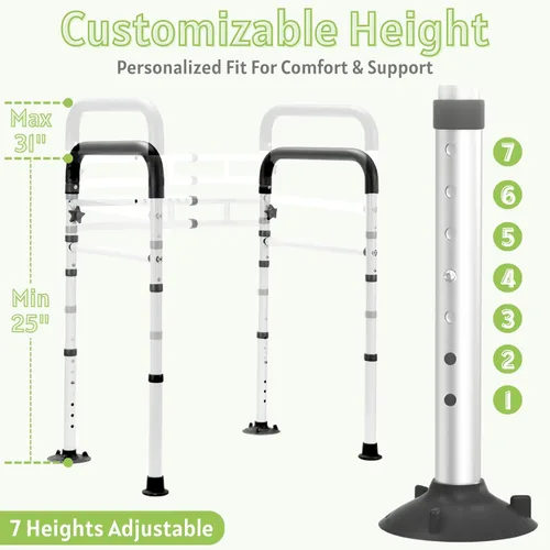 Miniatura 3 de Rieles de seguridad para inodoro para personas mayores, marco de seguridad médico ajustable y plegable, asas de inodoro resistentes para personas