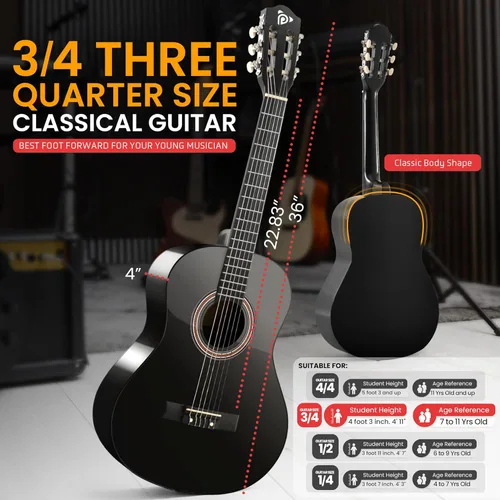 Miniatura 3 de Pyle Kit de guitarra acústica para principiantes, instrumento de madera de tamaño junior 3/4 con kit completo de accesorios, púas, correa