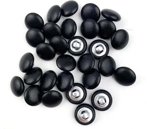 Miniatura 15 de Heyiwell 30 botones redondos cubiertos de cuero con vástago de metal, para vestidos de novia, camisas, vestidos, manualidades de costura (beige, mm)