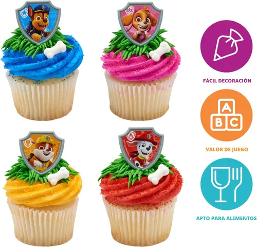 Miniatura 3 de DecoPac Paw Patrol Reporting For Duty Anillos, Decoraciones de cupcakes con Chase, Marshall, Skye y Rubble - Paquete de 24