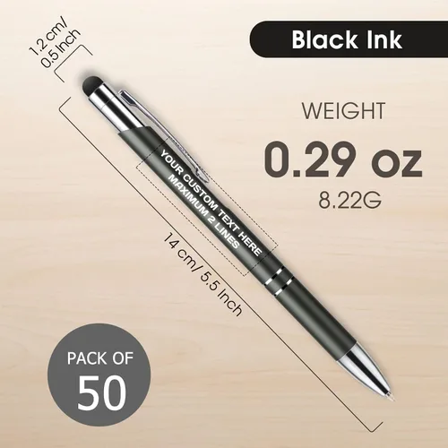 Miniatura 4 de Bolígrafos personalizados con lápiz capacitivo, bolígrafos metálicos personalizados con nombre impreso con tinta negra, grabado con logotipo
