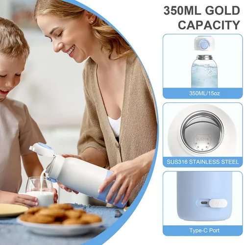 Miniatura 3 de Calentador de biberones portátil para viajes, calentador de leche de bebé sin cables de 12.5oz para llevar, para fórmula, leche materna, agua, 3