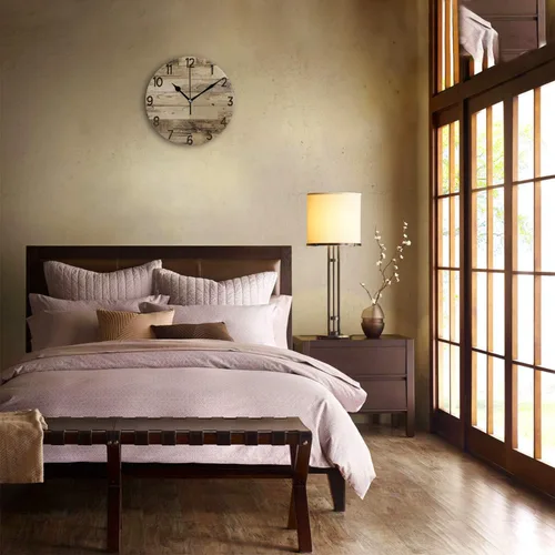 Miniatura 3 de Reloj de pared redondo de estilo de madera decorativo de 12 pulgadas, silencioso, sin tictac, funciona con pilas, para decoración del hogar