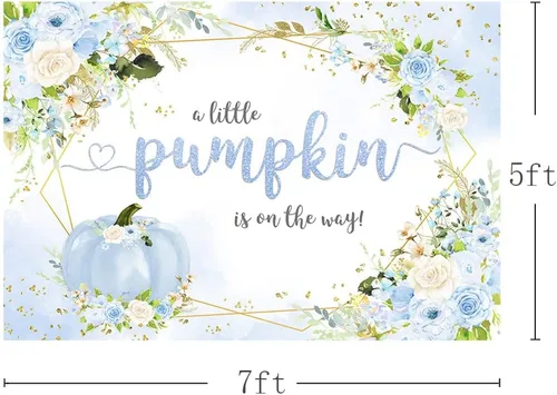Miniatura 3 de MEHOFOND Telón de fondo de calabaza de otoño de 7 x 5 pies para niño, baby shower, decoración de fiesta de bebé azul floral para bebé, niño