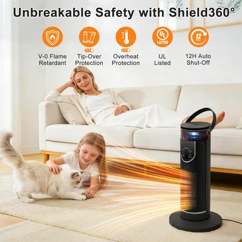 Miniatura 5 de Calentadores de espacio para uso en interiores, calentador eléctrico con control remoto, humidificador, temporizador de 12 horas, 3 modos