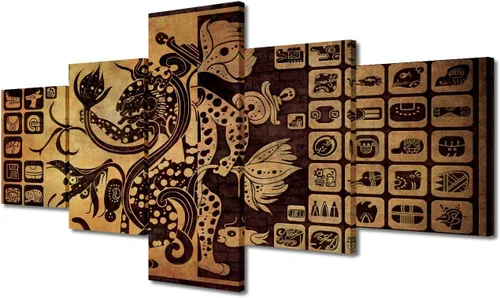 Miniatura 26 de Arte de pared con varios paneles, calendario maya, imágenes de piedra del sol, pinturas de civilización azteca sobre lienzo, sala de estar