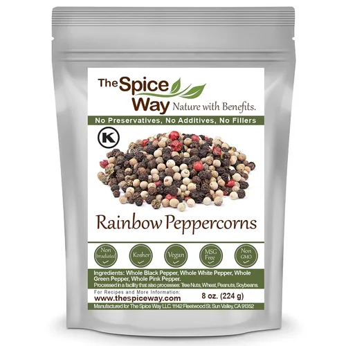 The Spice Way Mezcla de pimienta arcoíris – (8 onzas) Una mezcla de pimientos frescos de colores con pimienta verde entera, pimienta rosa entera,