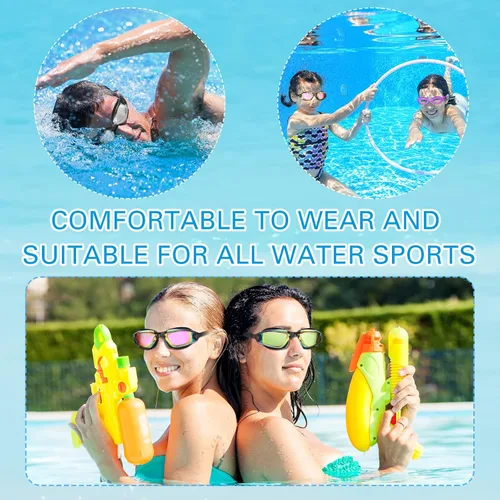 Miniatura 7 de Fabbay 8 gafas de natación sin fugas para niños y adultos, protección UV, gafas de natación impermeables con clip para la nariz