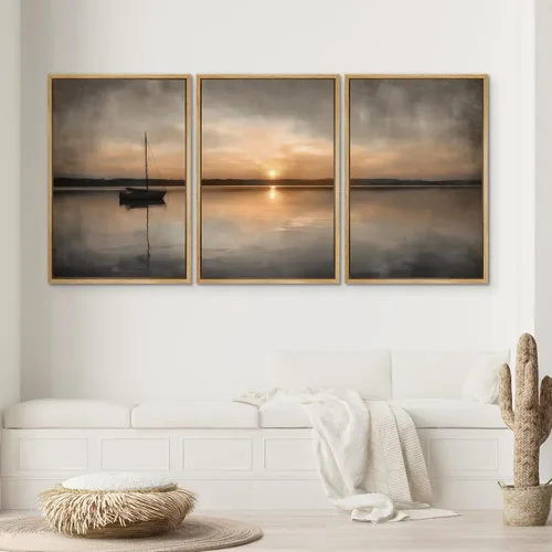 Miniatura 384 de SIGNWIN Lienzo enmarcado para pared, arte con pinceladas de flujo neutro en tonos beige abstractos, ilustraciones, arte moderno, decorativo