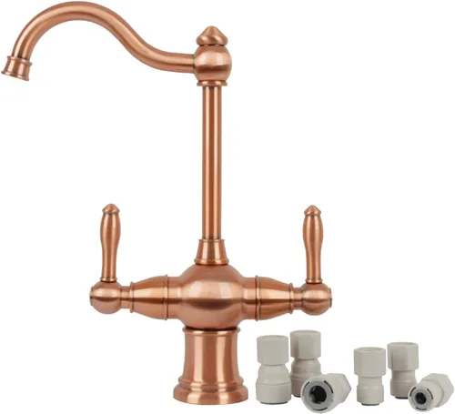 Miniatura 8 de Grifo de filtro de agua potable de cobre de dos asas, grifo de agua caliente y fría de doble palanca para dispensador de tanque de agua caliente