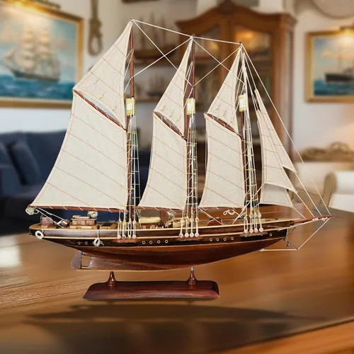 Miniatura 6 de vinacreations Atlantic Yacht modelo de madera de barco de 24 pulgadas, estanque, yate, velero, modelo de madera americana, barco, artesanía, hogar