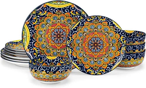 Miniatura 9 de vancasso Juego de vajilla de 18 piezas, platos y cuencos, juego de platos de porcelana para 6, aptos para microondas y lavavajillas, resistente a