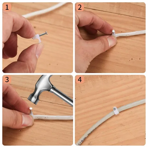 Miniatura 5 de 700 clips de cable con clavos de acero, clips de gestión de cables de cable, cable Ethernet blanco/cable coaxial/soporte de cable de cable, clips