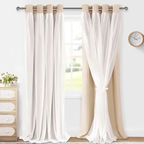 Miniatura 24 de XWZO Cortinas 100% opacas de doble capa para guardería, cortinas opacas con superposición transparente para dormitorio de niñas, cortinas