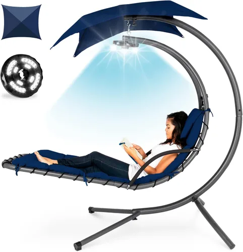 Miniatura 24 de Best Choice Products Tumbona curvada colgante iluminada por LED para patio trasero, patio, césped con 3 ajustes de luz, almohada resistente a