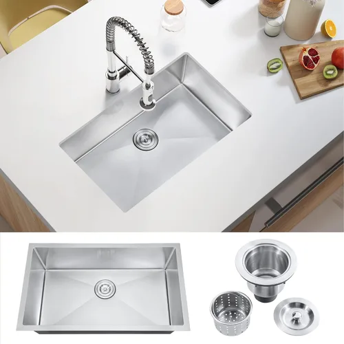 ATTOP Fregadero de Cocina Empotrado de 30 Pulgadas de un Solo Tazón, Fregadero de Acero Inoxidable con Recubrimiento Nano Hecho a Mano