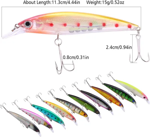 Miniatura 2 de Sougayilang Juego de señuelos de pesca Crankbaits, cebos duros, cebos de natación, para bote, para superficie, señuelos para trucha, lubina, perca