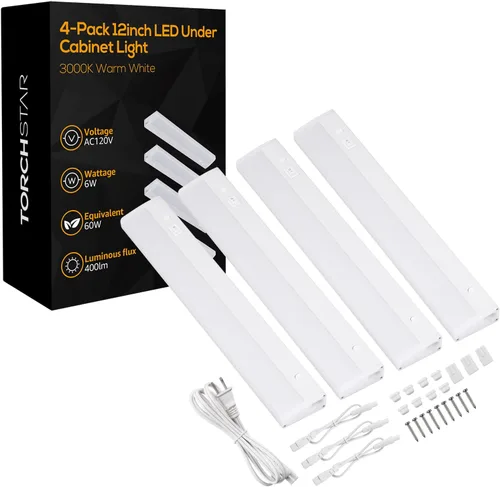 TORCHSTAR Iluminación para debajo del gabinete, kit de luz LED enlazable para debajo del gabinete, control individual, 12 pulgadas, blanco cálido