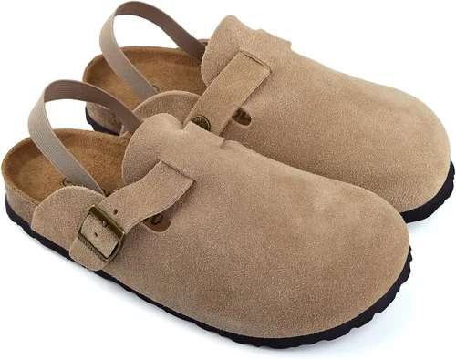 Miniatura 5 de Zuecos de gamuza para niños pequeños, zapatos de cuero para niños y niñas, sandalias lindas clásicas de corcho con hebilla ajustable