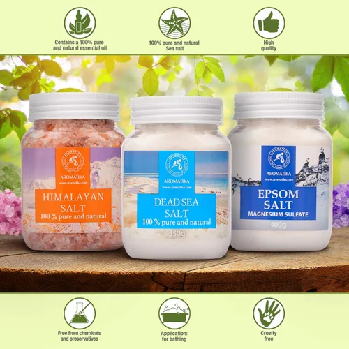 Miniatura 8 de Juego de sales de baño de 42 onzas – Sal de Epsom – Sal rosa del Himalaya – Sal del Mar Muerto – 100% pura y natural – Lo mejor para un buen sueño
