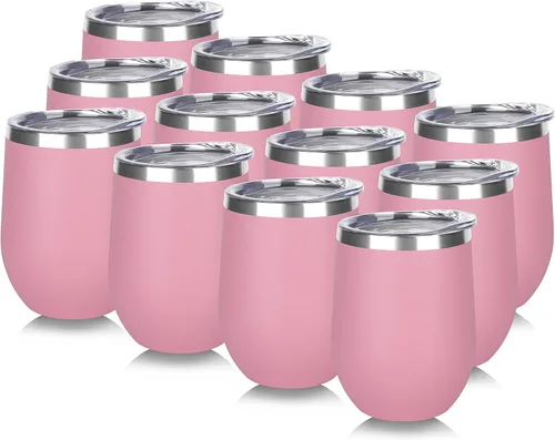 Miniatura 25 de DOMICARE - Juego de 8 vasos de vino de 12 onzas con tapa, hechos de acero inoxidable con aislamiento al vacío de doble pared, color celeste Azul