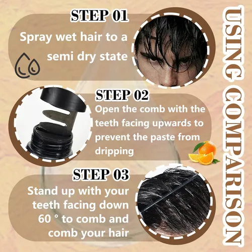 Miniatura 5 de Kit de gel para peinar el cabello para hombre con 2 peines, juego de cera de gel de peluquería esponjosa, hidratante de larga duración, no grasa