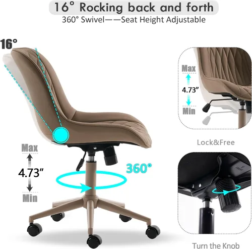 Miniatura 3 de YOUNIKE Silla de oficina ergonómica de piel sintética sin brazos, cómoda silla de escritorio con respaldo mecedor, bonita silla giratoria con Todos