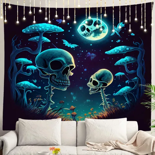 Miniatura 51 de Shrahala Tapiz de pared divertido de Halloween, castillos, calabazas, murciélagos, bosques, niebla, para colgar en la pared, tapiz grande de fibra