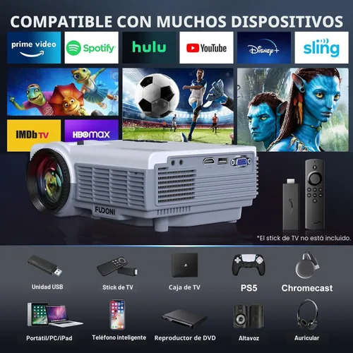 Miniatura 6 de FUDONI Proyector con WiFi 5G y Bluetooth, proyector de cine portátil Native 1080P 18000L para cine en casa al aire libre, altavoz integrado