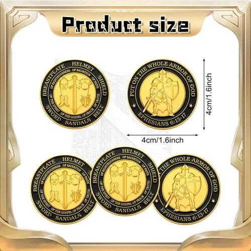 Miniatura 2 de Tondiamo 12 Piezas Pónganse Toda la Armadura de Dios Monedas de Desafío Cristiano Recuerdos Oración Regalo Conmemorativo Redondo Dorado Regalo