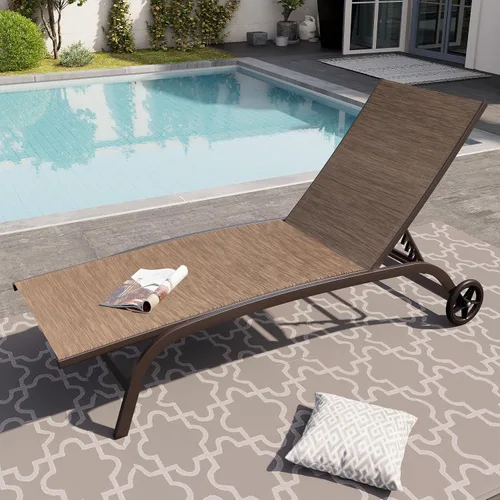 Miniatura 14 de Crestlive Products Tumbona de aluminio para exteriores con respaldo y ruedas ajustables de 5 posiciones, tumbona para todo tipo de clima para patio