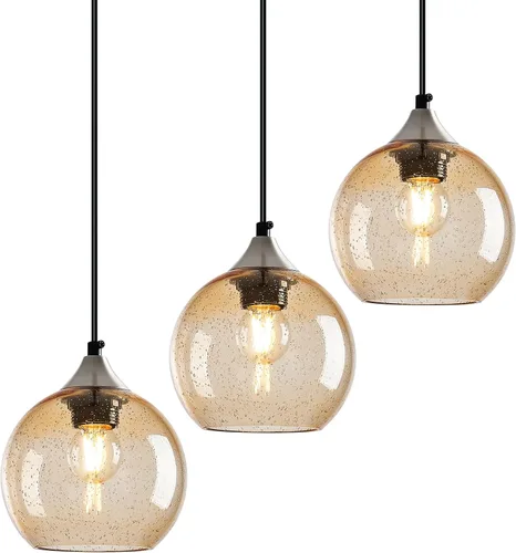 Miniatura 36 de Luces colgantes de vidrio marrón claro, iluminación de isla de cocina, lámparas colgantes de globo, iluminación colgante moderna para dormitorio