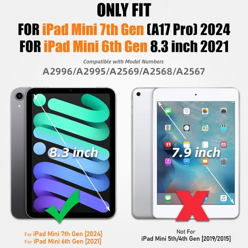 Miniatura 7 de SEYMAC stock Funda para iPad Mini 7 (A17 Pro) 2024/Mini 6 de 8.3 pulgadas con protector de pantalla portalápices [correa de mano giratoria 360]