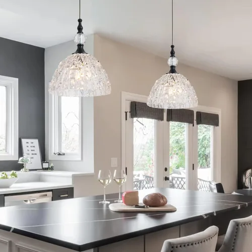 Lámpara colgante moderna de color negro y cristal de 7.68 pulgadas, lámpara colgante de isla de cocina con cristal K9 vintage pequeño comedor