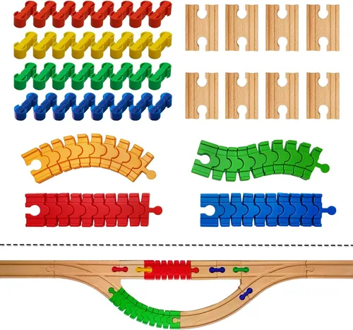 Accesorios de madera para rieles de tren, 44 piezas de conectores de madera para riel, compatibles con todas las principales marcas de tren, regalo