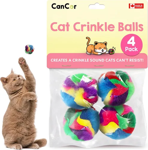 Paquete de 4 bolas de juguete arrugadas para gatos | Juguetes suaves para gatos y gatitos de interior | Acetato de grado alimenticio más seguro que