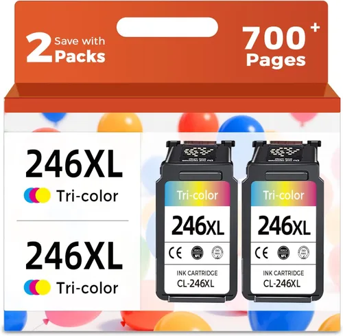 Relcolor Cartucho de tinta de repuesto compatible para Canon 245XL Color 246XL (Tricolor 2 Pack 245 246 XL CL246 244 MX490 MG2522 MX492 TR4520