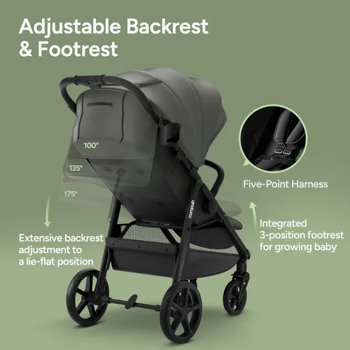 Miniatura 6 de Cochecito de bebé Mompush Nova para niños pequeños, bebés y recién nacidos Asiento espacioso y modo completamente plano Plegado compacto con una