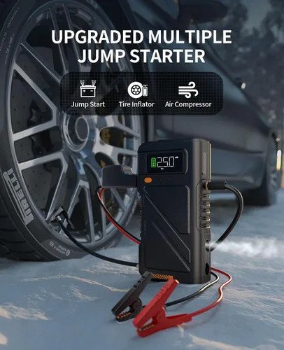 Miniatura 2 de Arrancador de 8000A con inflador de aire y compresor de desinflado, paquete de potencia portátil de 9 en 1 de 12V para todos los motores