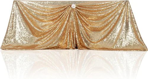 Miniatura 187 de PartyDelight Mantel de lentejuelas redondo de 50 pulgadas, color dorado claro, adorno de mesa para decoración de bodas, fiestas, cumpleaños