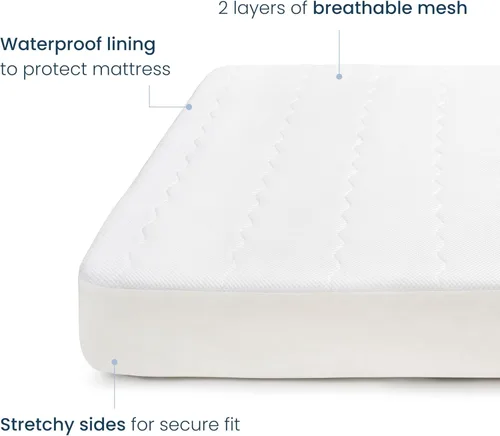 Miniatura 2 de HALO Funda de colchón transpirable para cuna, malla acolchada, impermeable, ajuste universal para cuna estándar y camas de niños pequeños, fácil