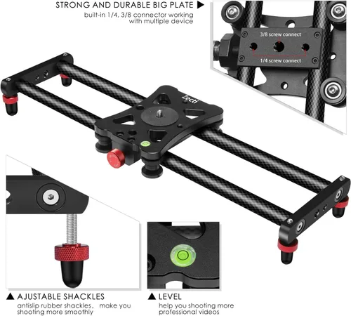 Miniatura 4 de Zecti Estabilizador de cámara deslizante de 16 "/40 cm Carril de fibra de carbono ajustable para cámara DSLR Video Movie Fotografía Videocámara