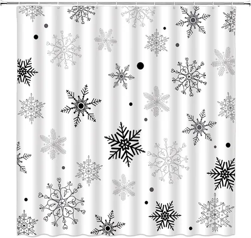 Miniatura 2 de AMFD Cortina de ducha de copo de nieve de Navidad, juego de cortina de baño de tela Holidy con ganchos (36 pulgadas de ancho x 70 pulgadas de alto)
